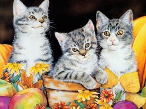 Autumn Kittens Painting Wallpaper