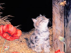 Kitten Contemplating Painting Wallpaper