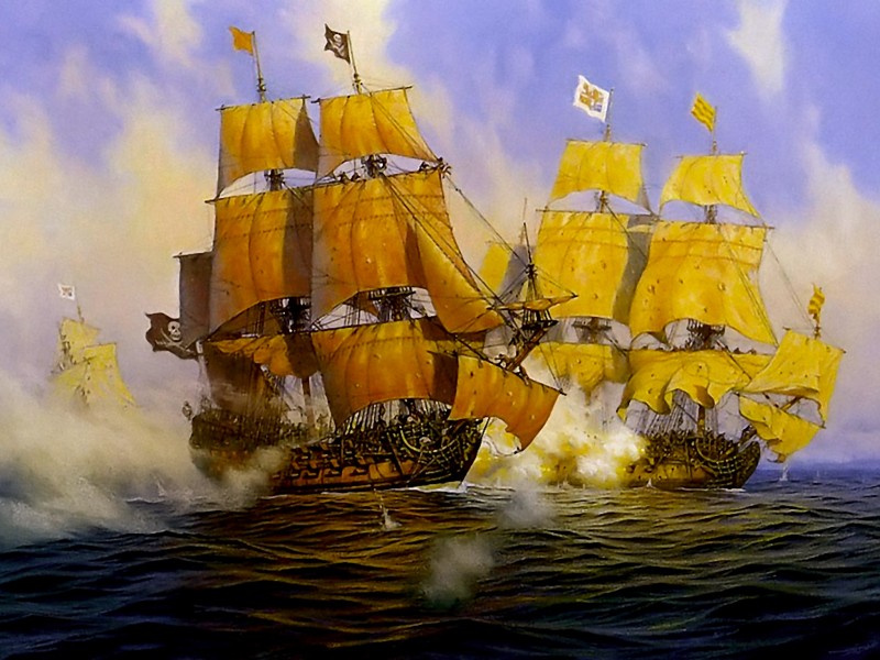 Pirate Ships Sailing Wallpaper