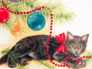 Kitten Christmas Painting Wallpaper