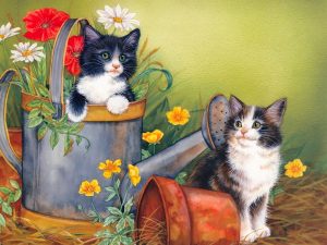 Mischievous Kittens Painting Wallpaper