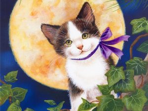 Moonlight Kitten Painting Wallpaper