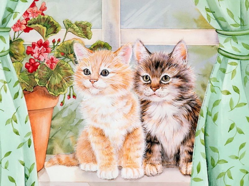 Kitten Pals Painting Wallpaper