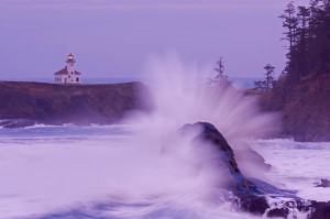 Wave Cape Arago Lighthouse. Oregon Coast