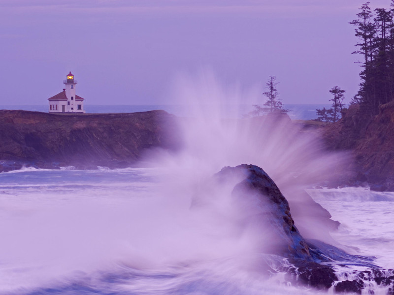 Wave Cape Arago Lighthouse. Oregon Coast