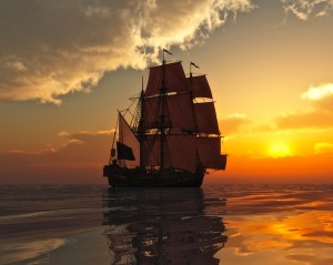 Sailing Ship Sunset Wallpaper