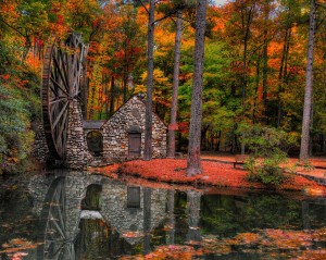 Autumn Water Mill Wallpaper