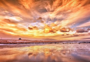 Beach Fiery Sky Wallpaper