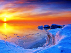 Icy Lake Sunrise Wallpaper