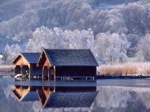 Winter Boathouse Wallpaper