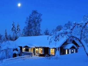 Moonlight Winter House Wallpaper