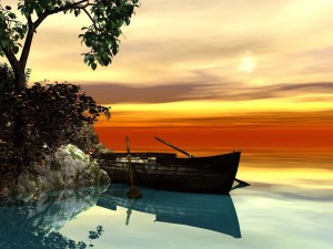 Serene Rowboat Setting Wallpaper